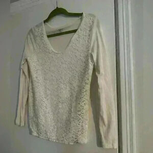 Loft lace basic ivory blouse. Size: S. Boatneck collar Closet staple